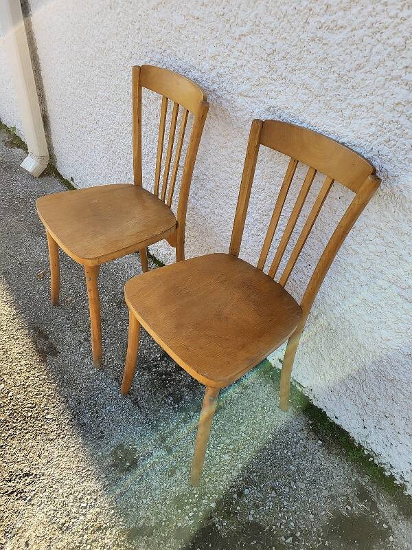Pair of monobloc bistro chairs