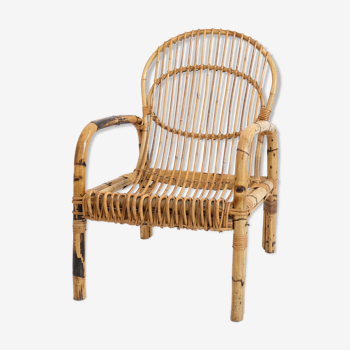 Bamboo and rattan low chair from the 60s and 70s