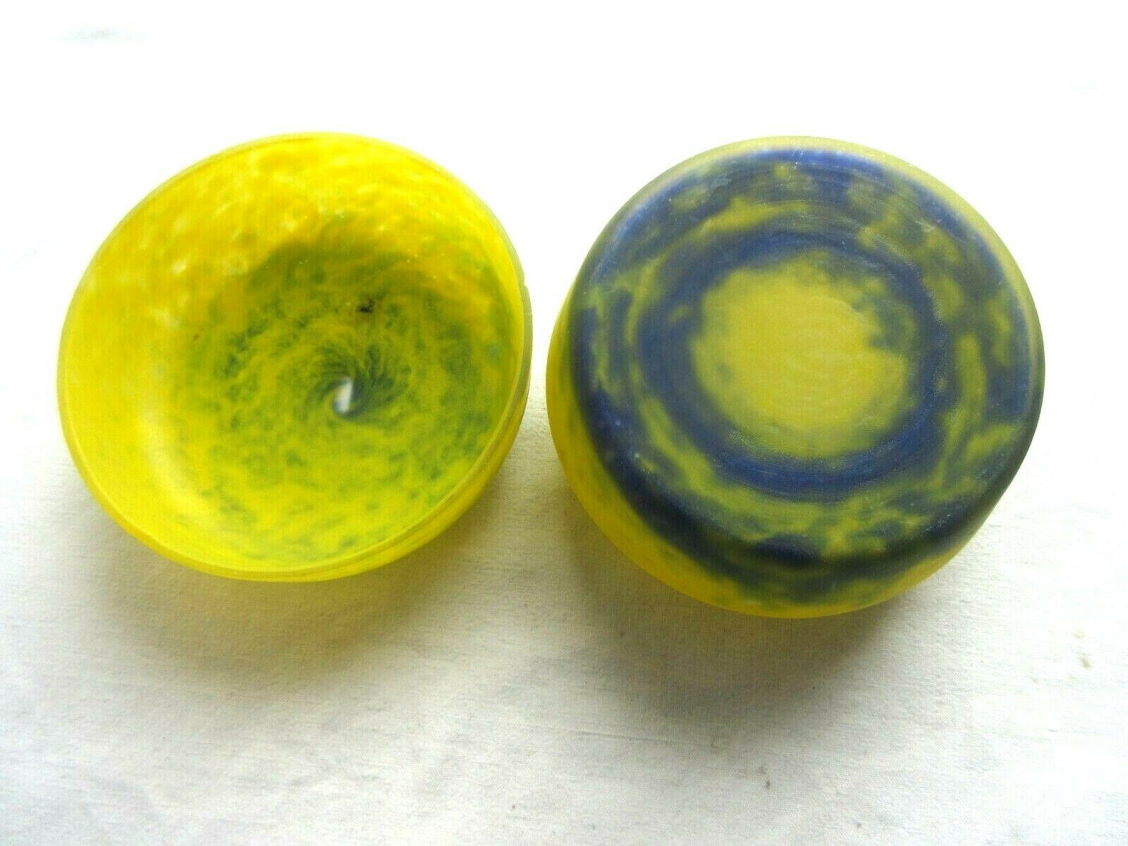 Bonbonnière yellow and blue glass paste, Art Deco, Muller or Degué taste