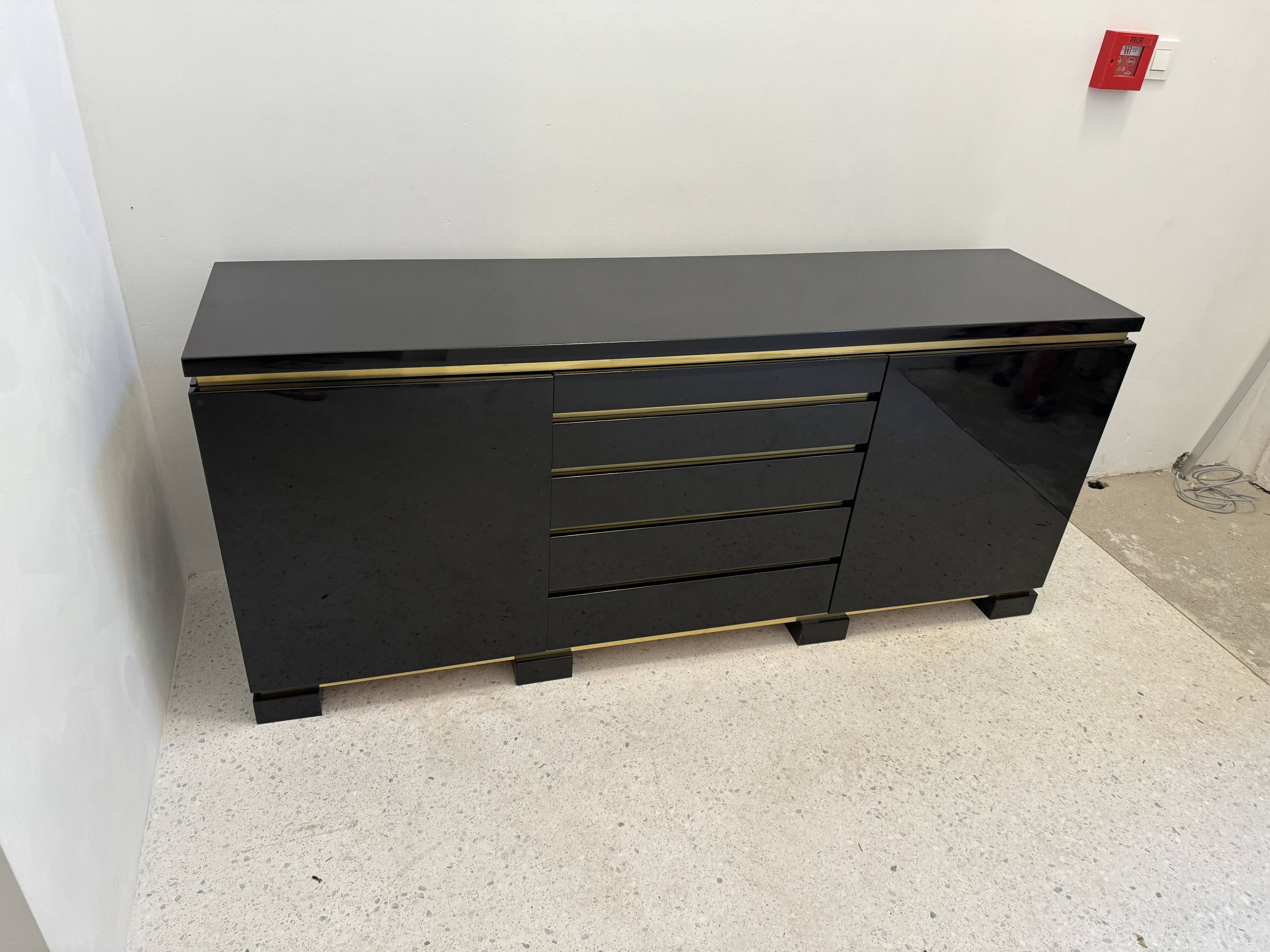 Black lacquered and brass sideboard, 1970s