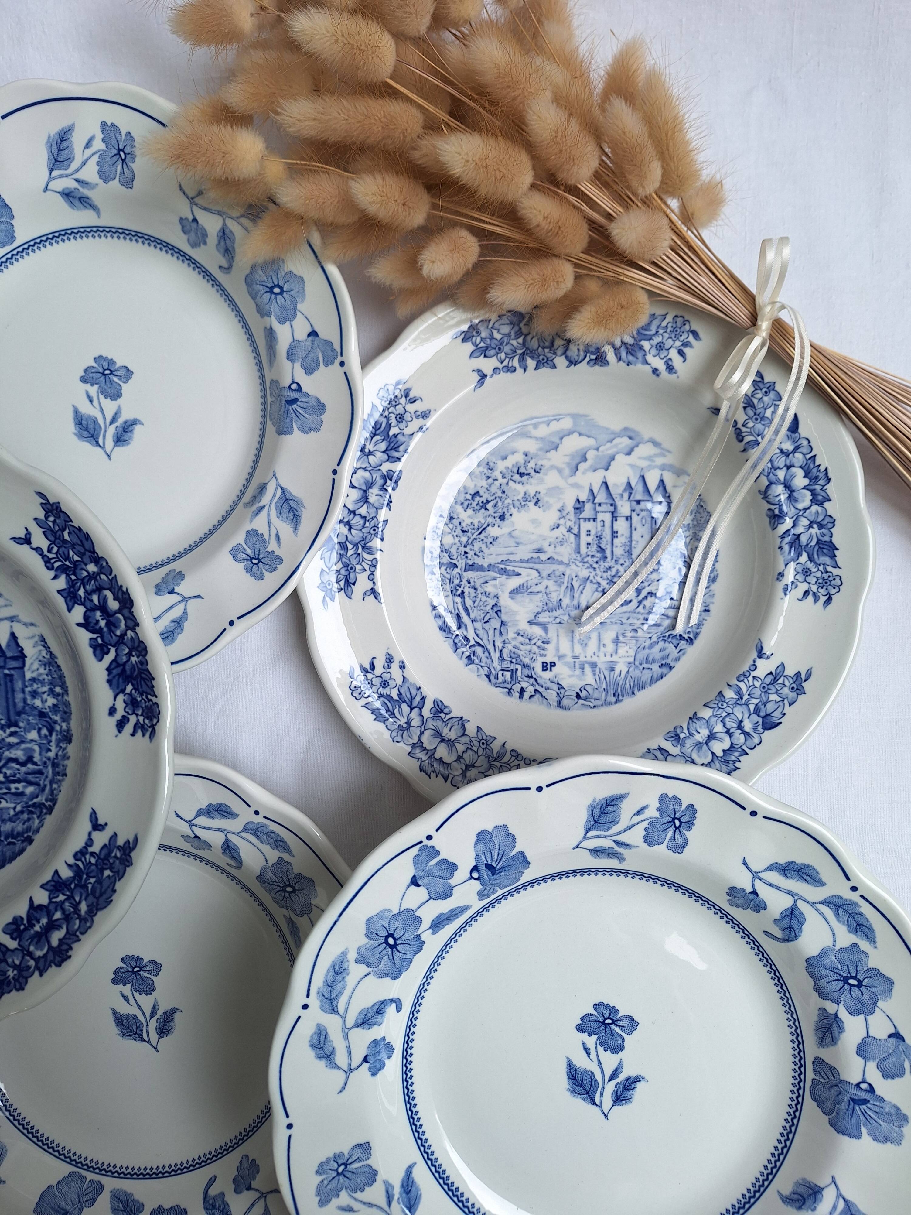 Vintage blue soup plates