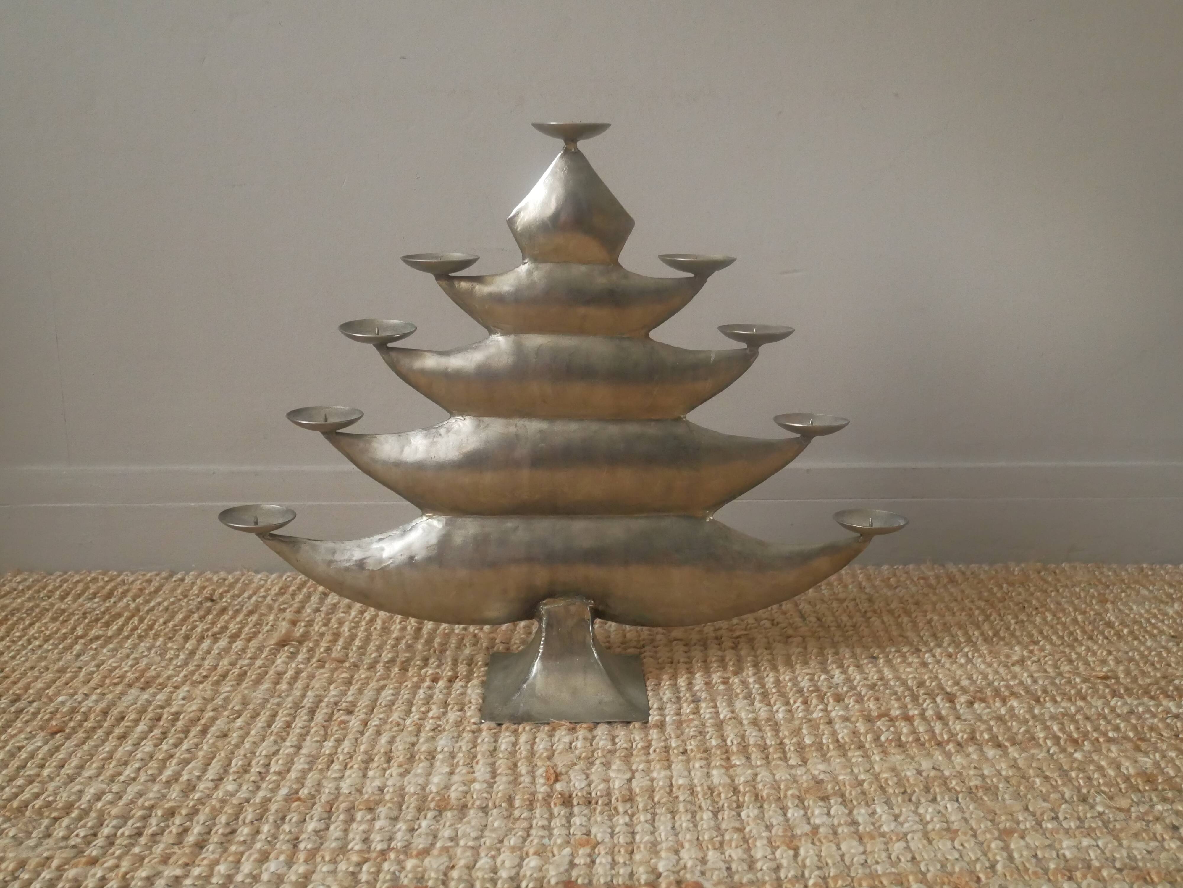 Aluminum candle holder handcrafted fir silver metal African art unique piece candlestick