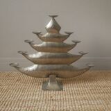 Aluminum candle holder handcrafted fir silver metal African art unique piece candlestick