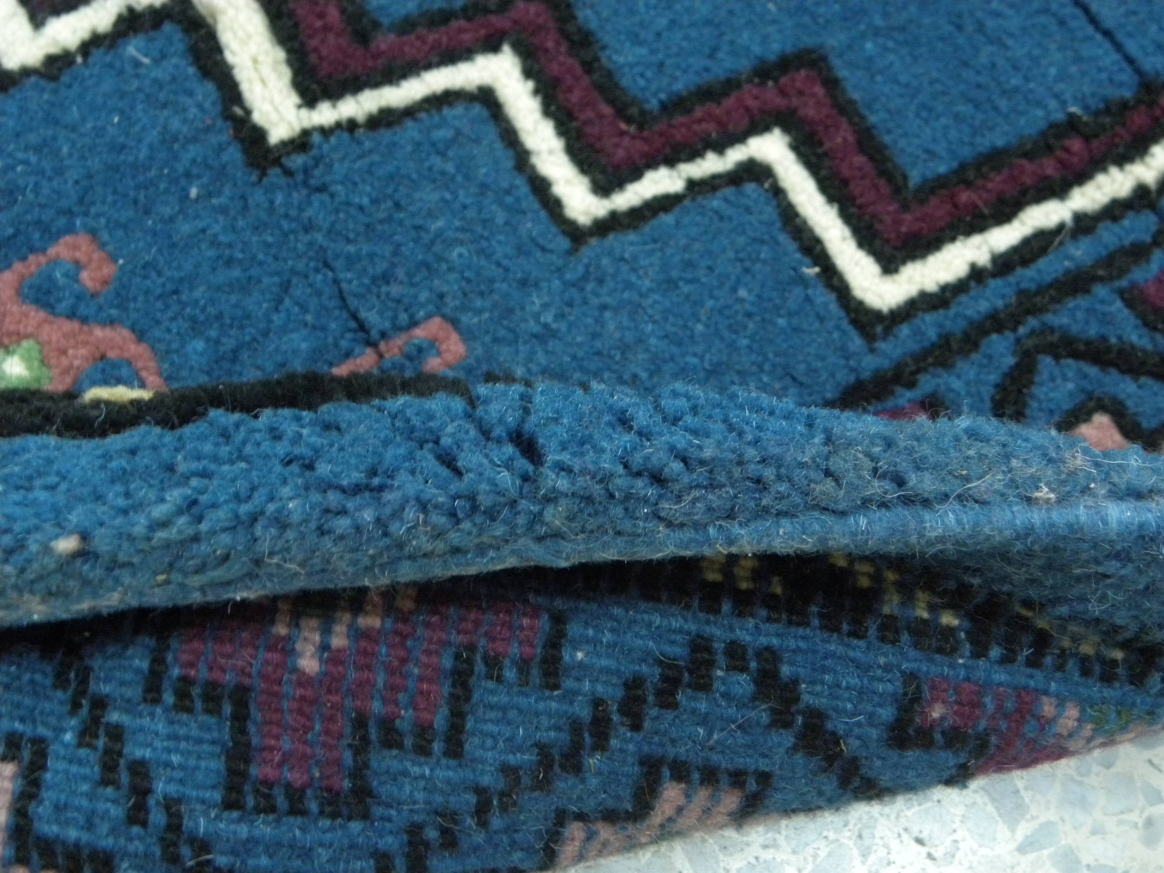 Vintage traditional Tunisian oriental rug in handmade blue wool.