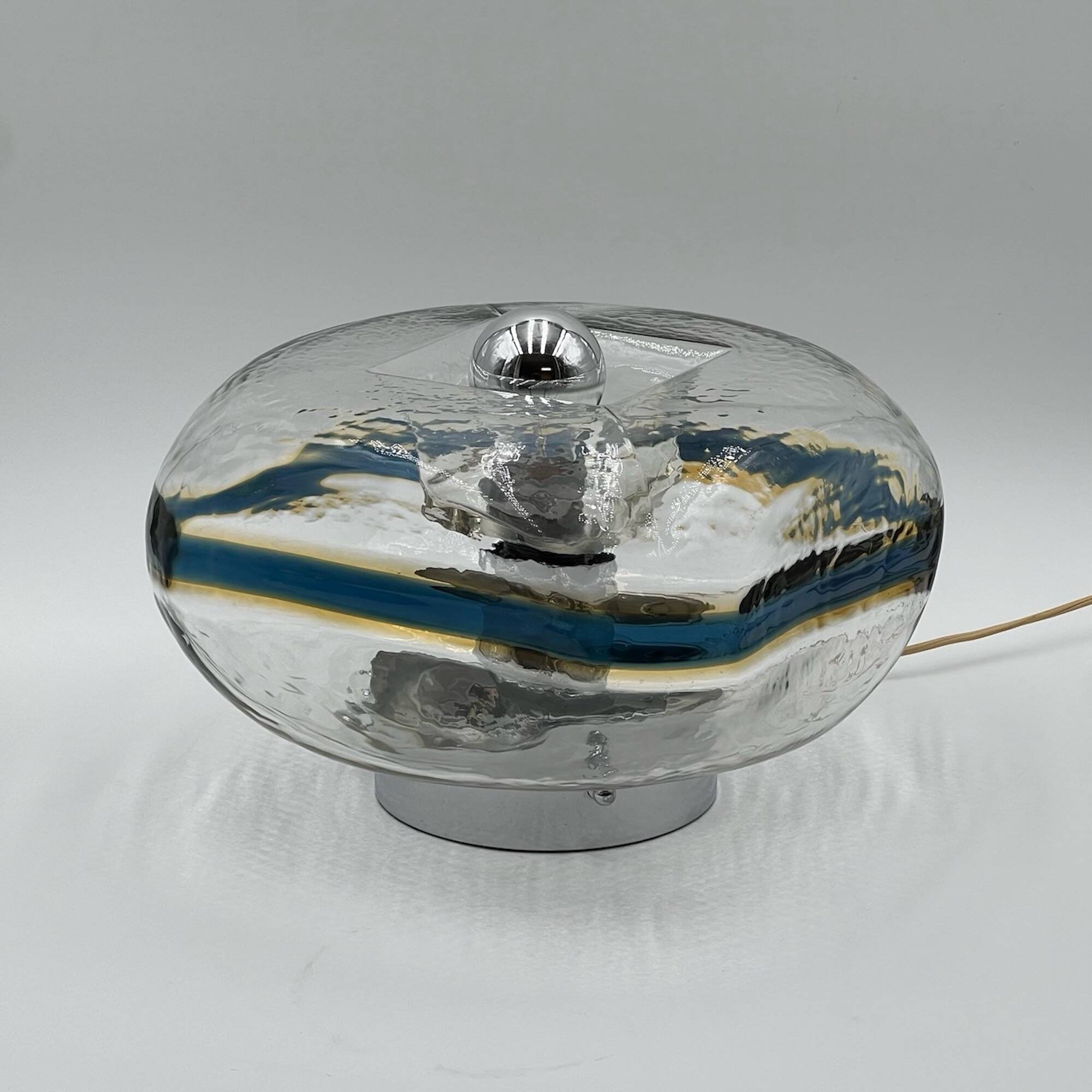 Luxury Large Table Lamp in Murano Hammered Glass, 60s