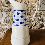 Blue checkered enamel jug - and its basin