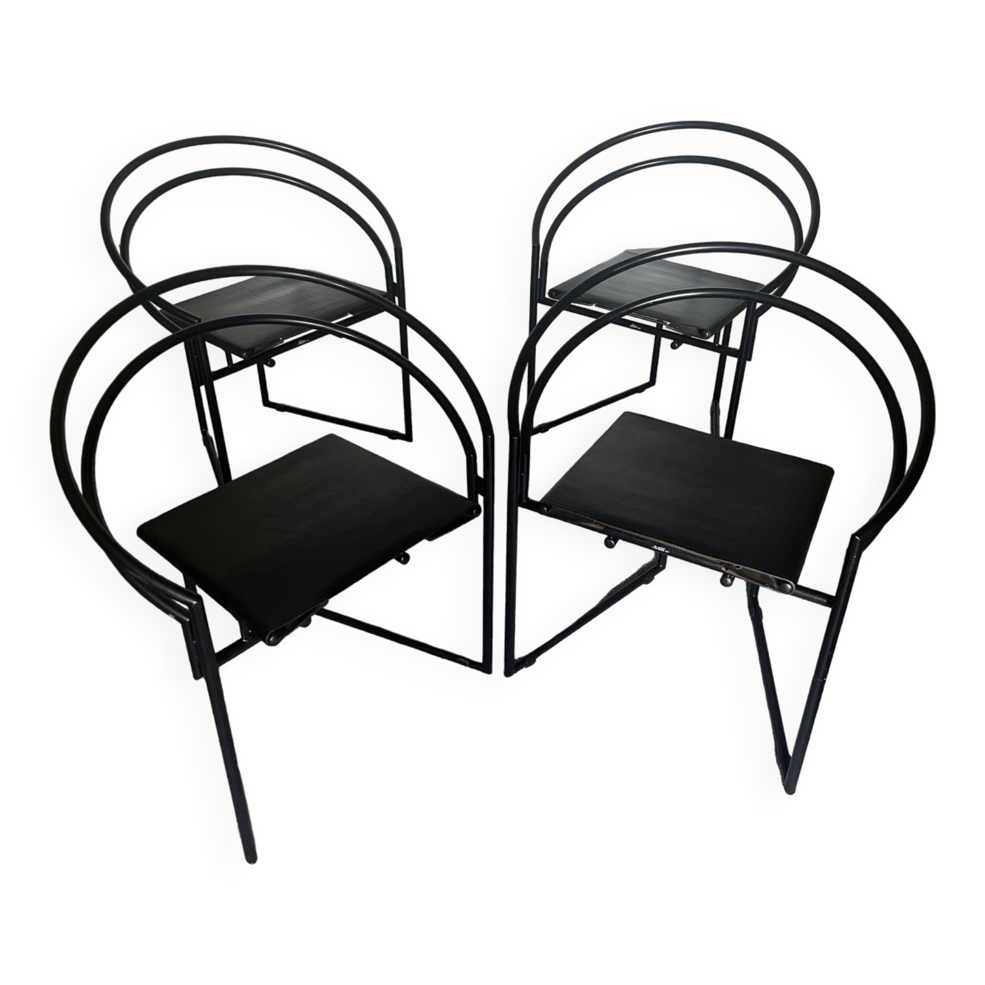 Set of 4 Latonda chairs by Mario Botta for Alias 1986, rare version with leather seat