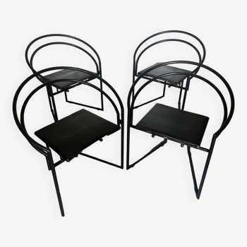 Set of 4 Latonda chairs by Mario Botta for Alias 1986, rare version with leather seat
