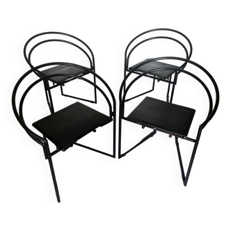 Ensemble de 4 chaises Latonda de Mario Botta pour Alias 1986, rare version avec l'assise en cuir