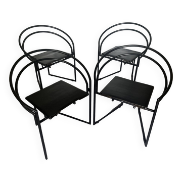 Set of 4 Latonda chairs by Mario Botta for Alias 1986, rare version with leather seat