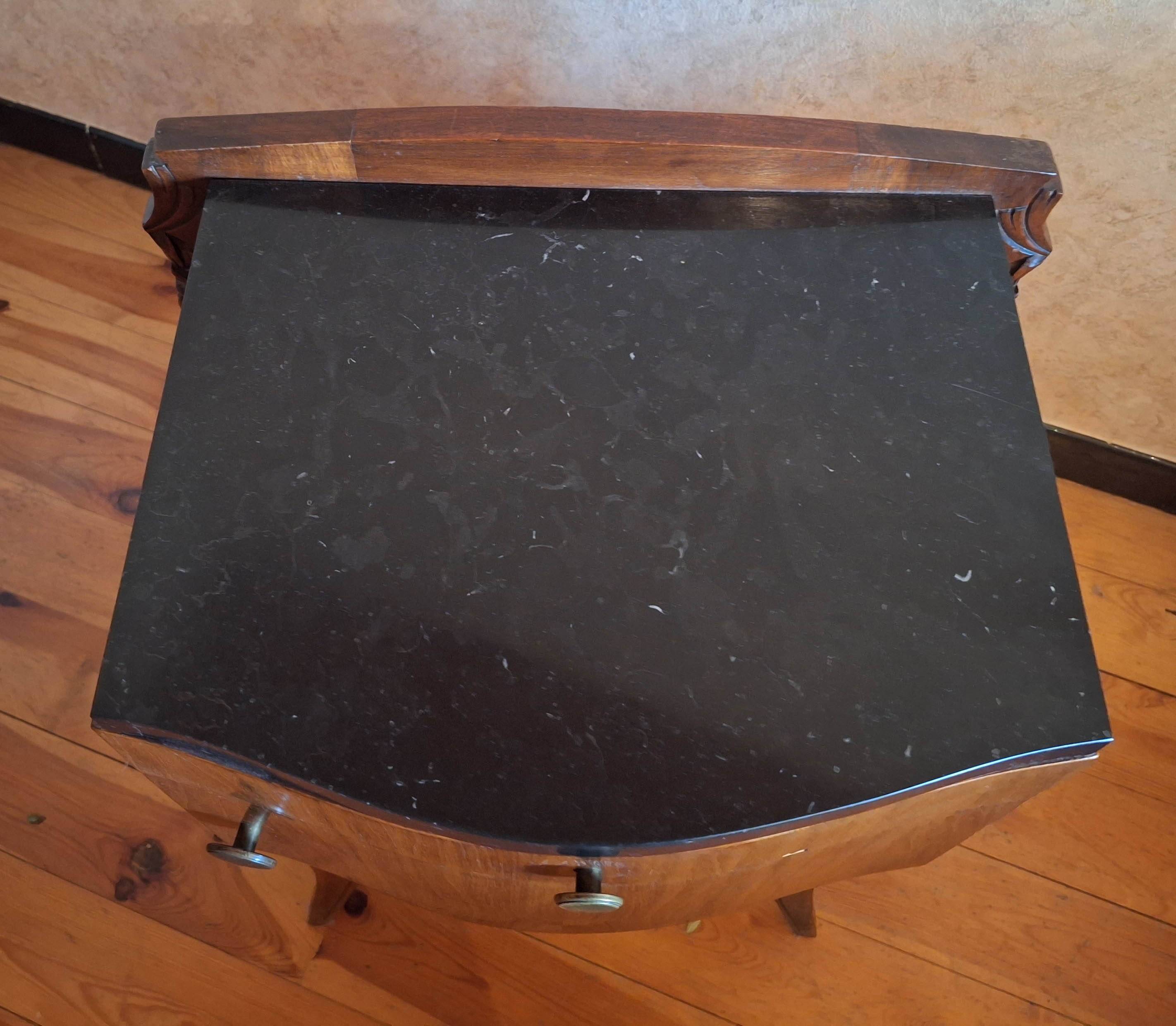 Black marble and burl walnut bedside table