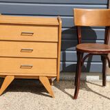 Mini commode 3 tiroirs chêne clair 1950