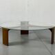 Mid-Century Modernist Wenge and Glass Round Coffee Table, 1970s