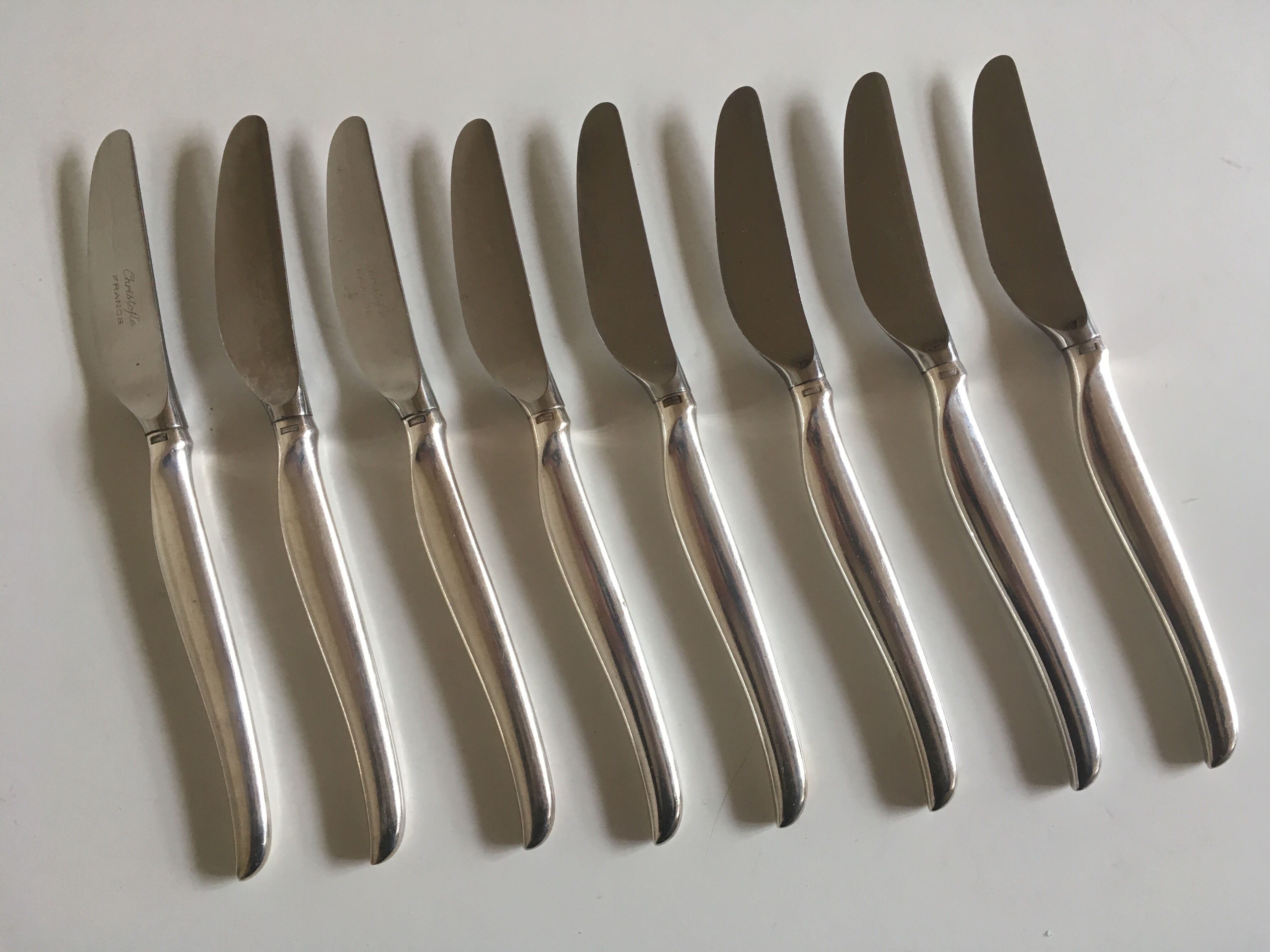 Set 8 knives 1960 Christofle silver metal space age