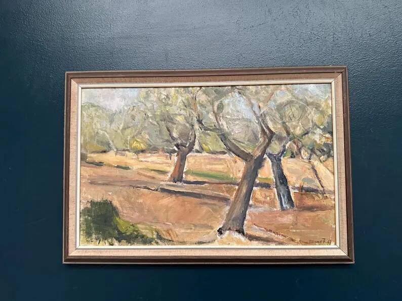 Original Swedish Oil on Canvas – "Olive Trees" by Bruno Fagerlund – Signed – Vintage and Framed – 57 × 38 cm (22.4" × 15")