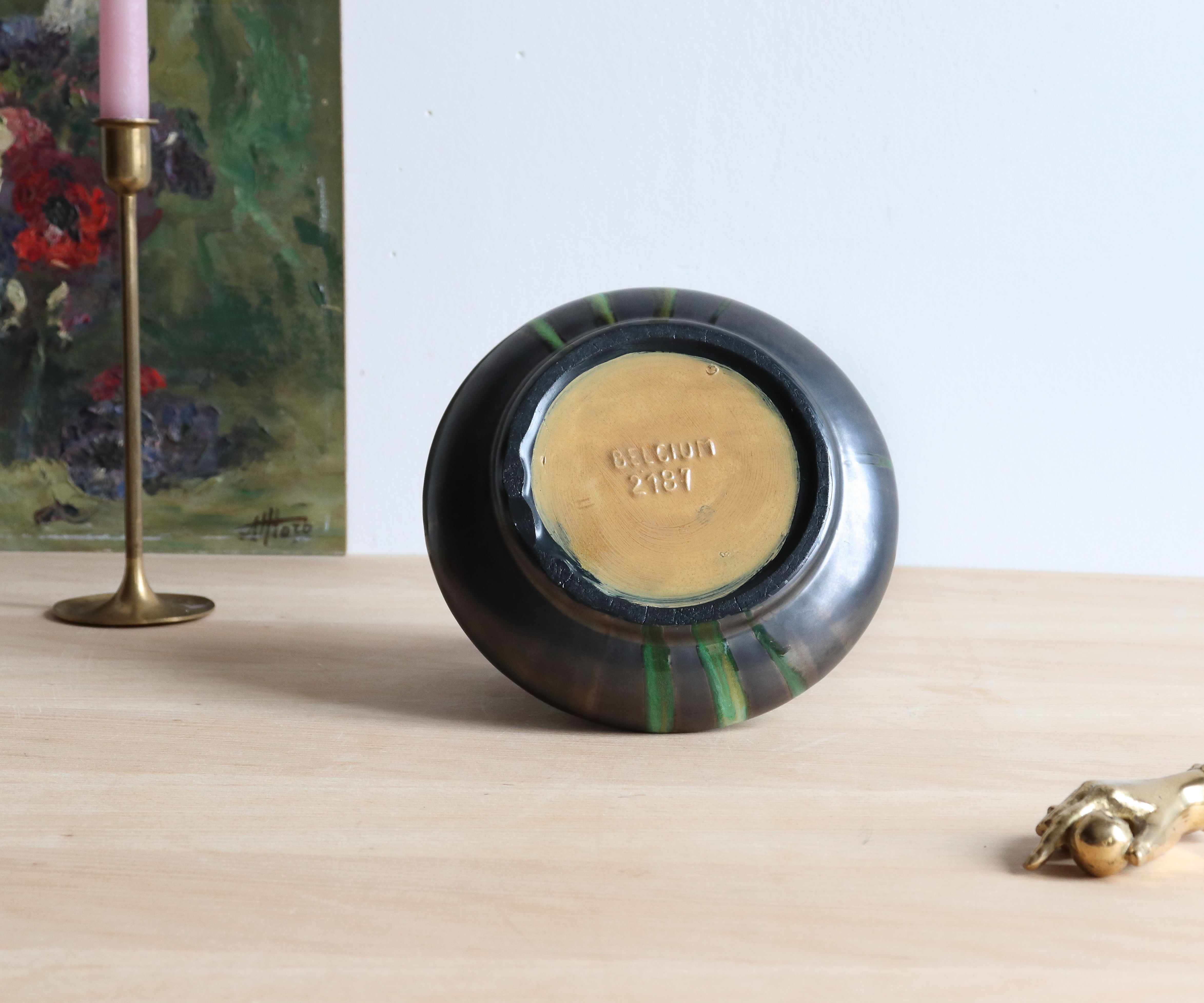 Thulin Airain flamed stoneware vase with handles, Belgium, Art Deco period