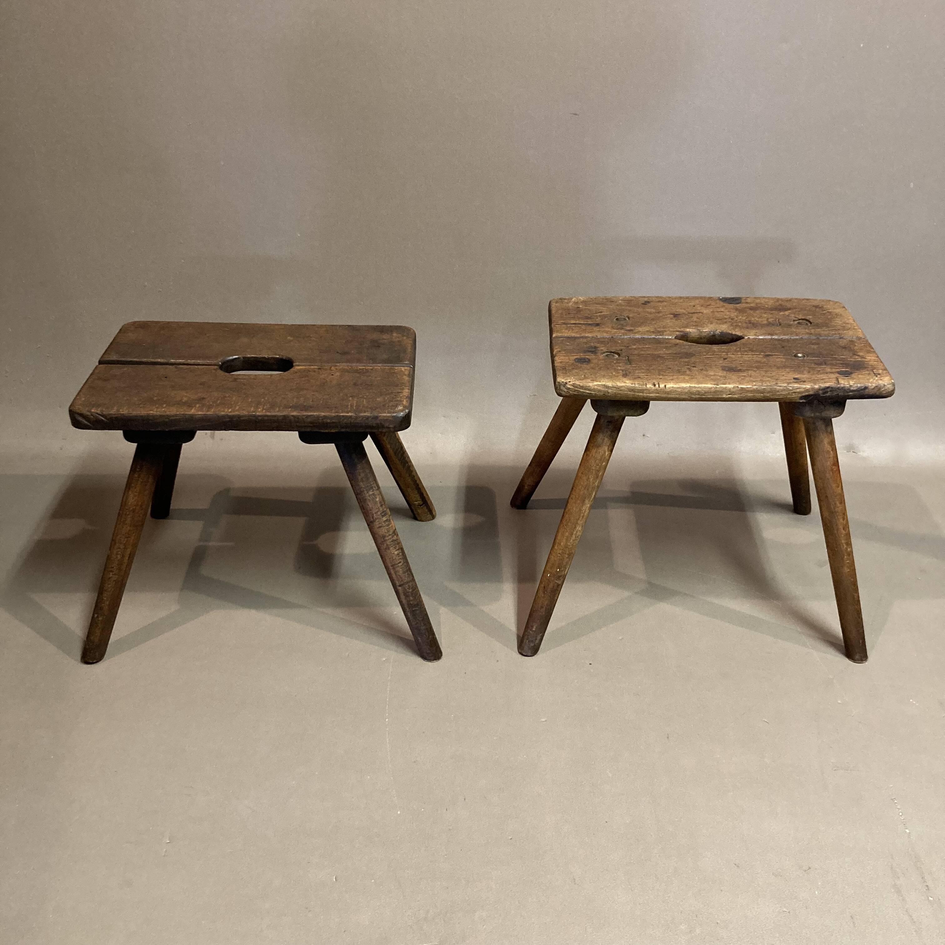 Pair of period stools in solid oak.