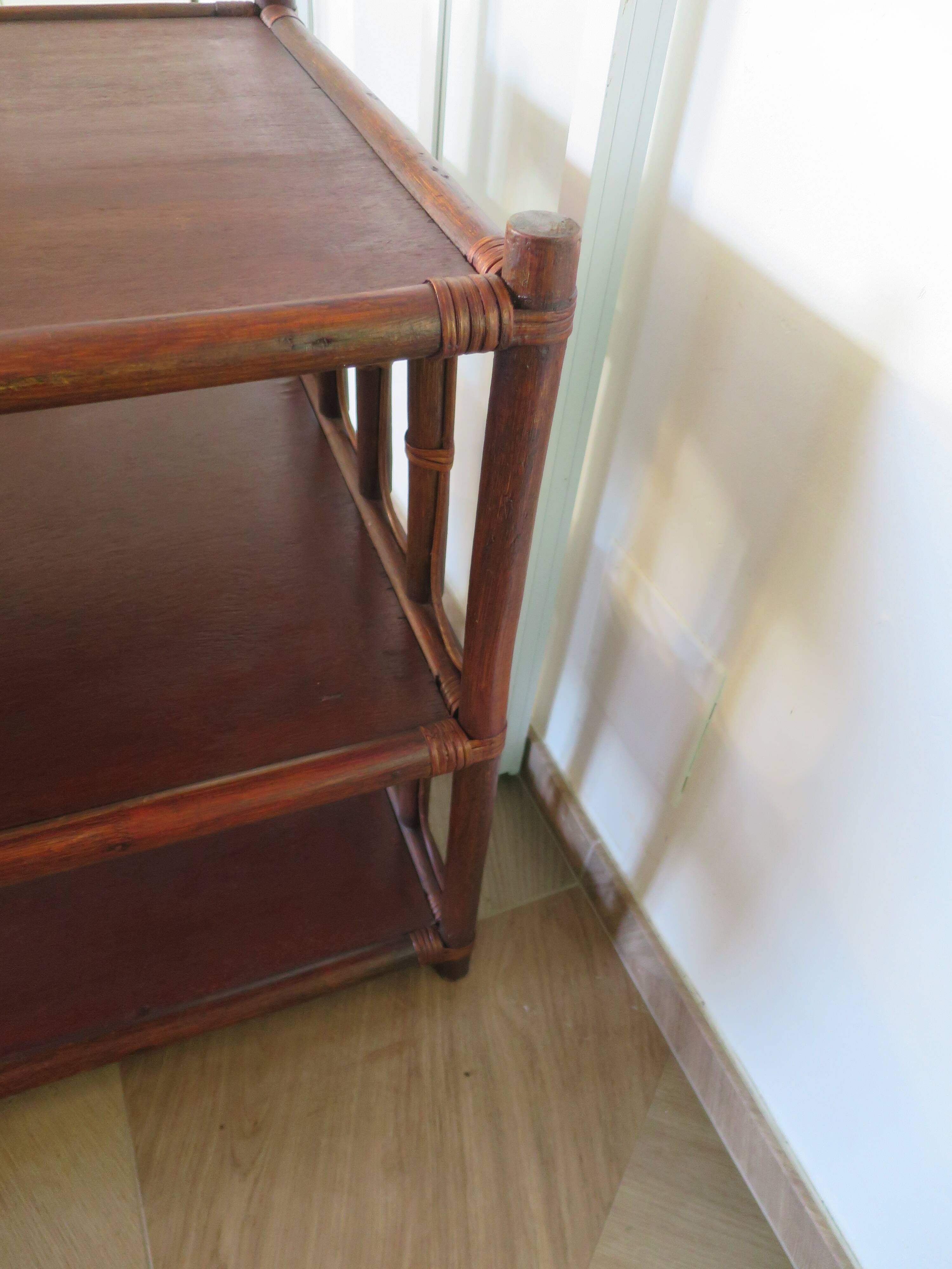 Retro side table - vinyl furniture - rattan and bamboo - 1980s