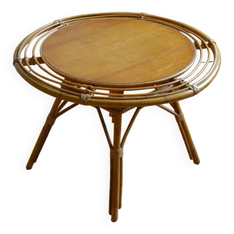 Table basse vintage ronde en rotin