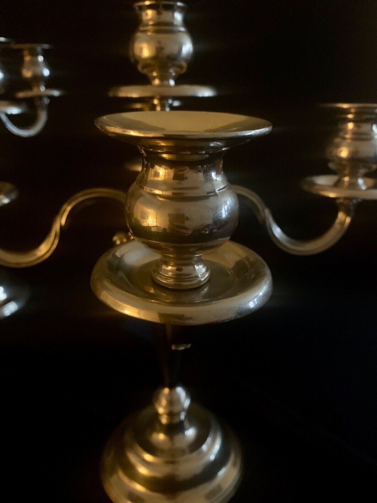 2 candlesticks, candelabras, silver metal, 5 flames, 37 cm
