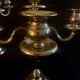 2 candlesticks, candelabras, silver metal, 5 flames, 37 cm