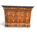 Louis Phillipe chest of drawers in burr walnut and black marble top