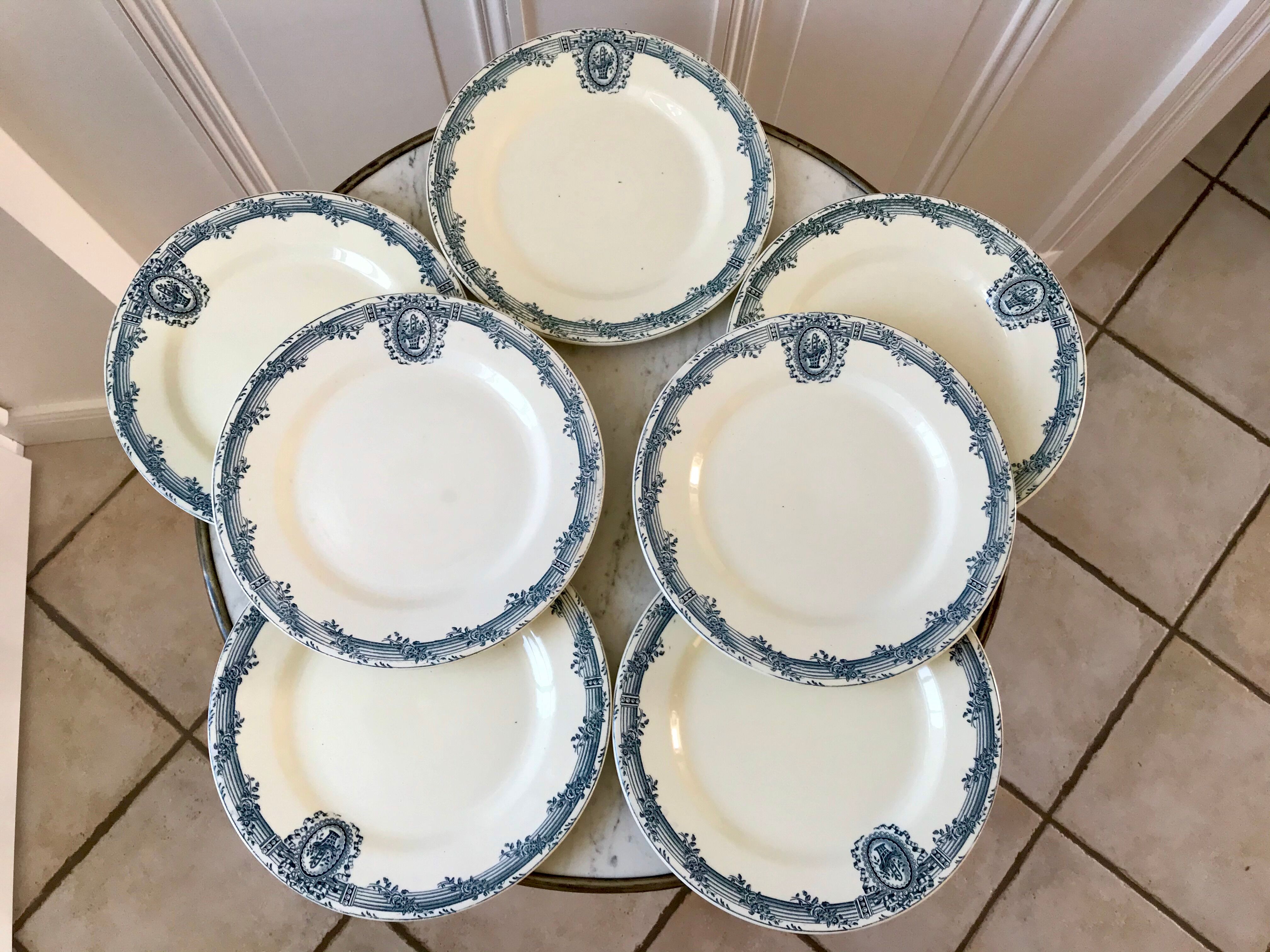 7 flat plates Terre de Fer Salins model "Versailles" XIXth