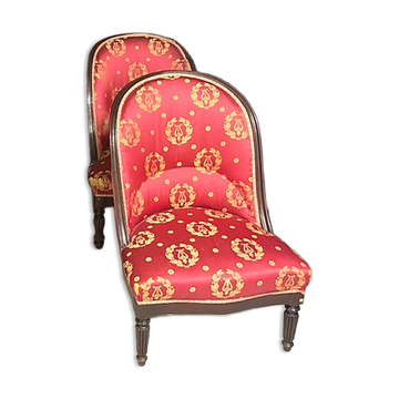 Set of 2 Empire period chairs, red silk with gold trim.