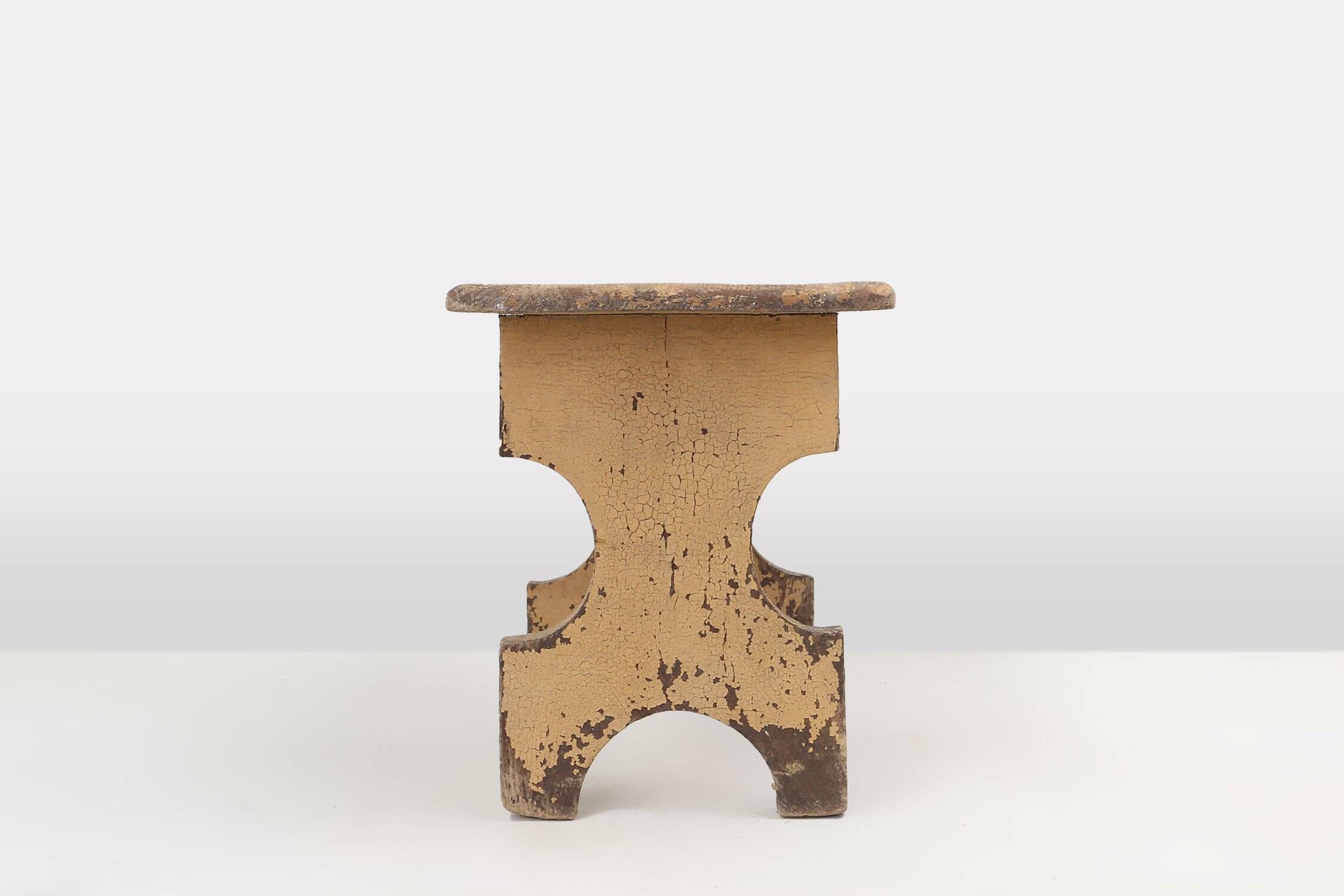 Rustic Shaped Low Stool in Painted Wood, France ca. 1900