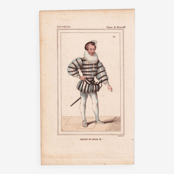 Gravure couleur xixe 1840 mode homme mignon fascion garçon robe règne de henri iii