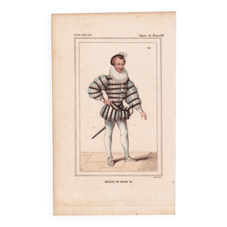 Gravure couleur xixe 1840 mode homme mignon fascion garçon robe règne de henri iii
