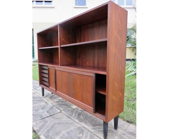 Rosewood Bookcase With Sliding Doors, Library Bookcase With Sliding Doors