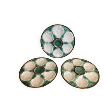 Série 3 assiettes a huître barbotine majolique modèle chantilly cérami
