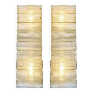 Elegant Italian Diamanté Murano Glass and Brass Flush Mount Wall Sconce