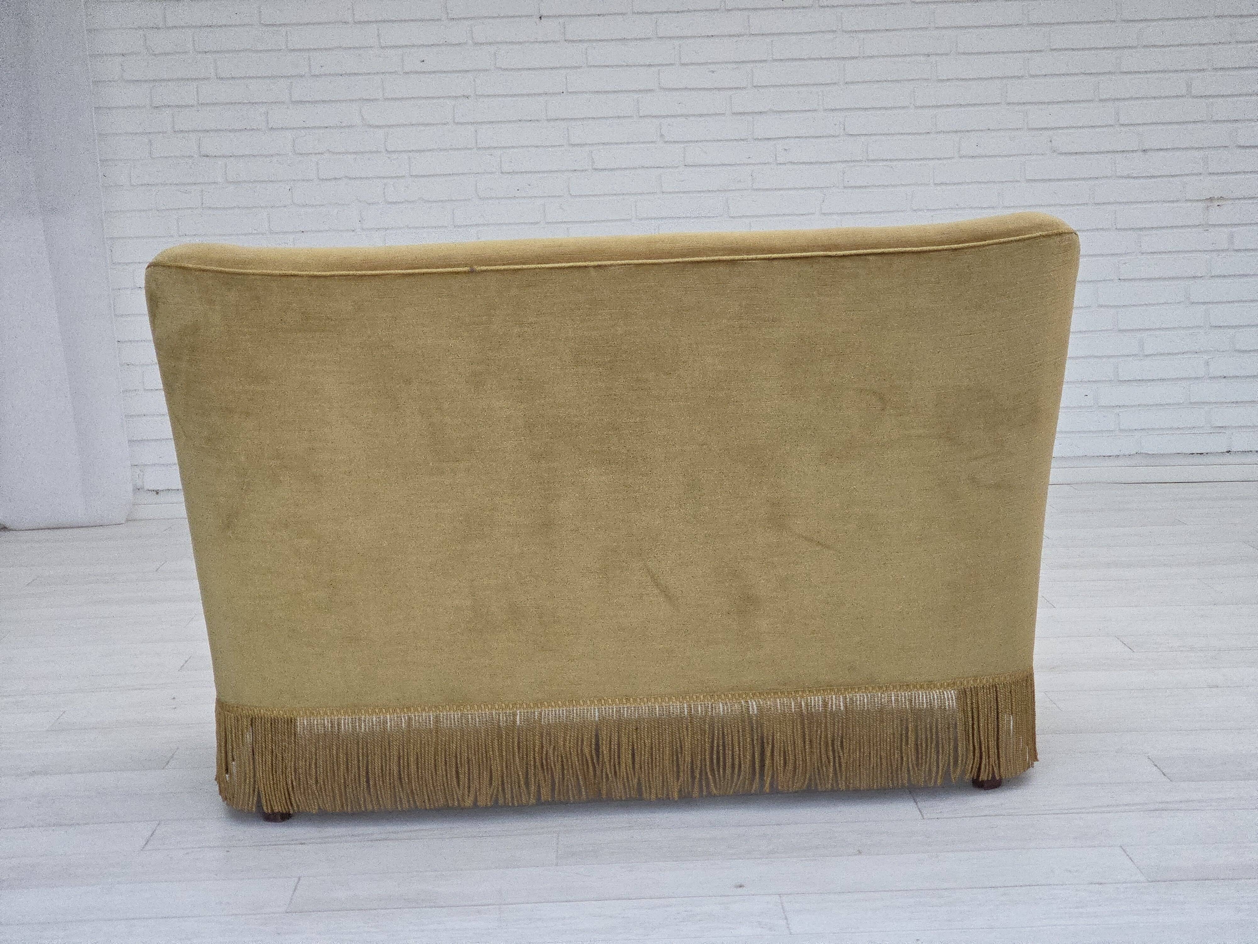 1970s, Danish 2-seater sofa, light green furniture velour, beech wood.