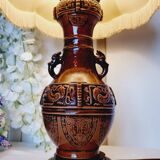 Large vintage table lamp in glazed ceramic, Oriental style 50s-60s.