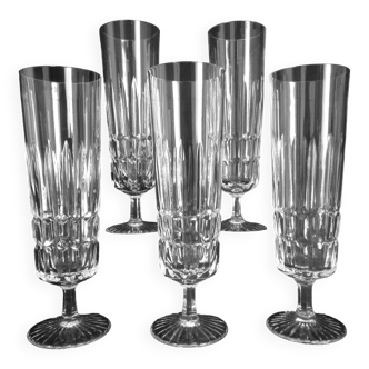 Set of 5 crystal flutes by Baccarat before 1936