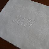 10 old embroidered napkins with L.J monogrammed damask cotton