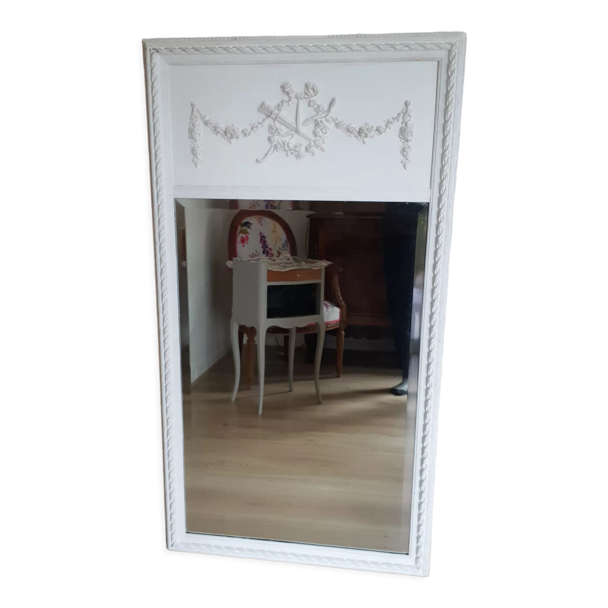 Patinated trumeau mirror Louis XVI style