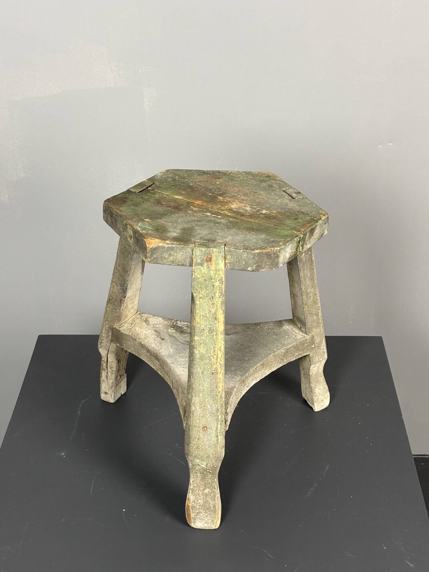 Antique distressed wabi sabi rustic patinated farmhouse workers stool 1900s