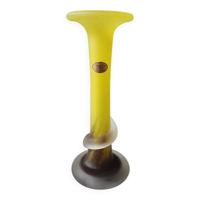 Vase Design floral. Signé Verrerie d Art de Toul. Pièce unique, 27 cm