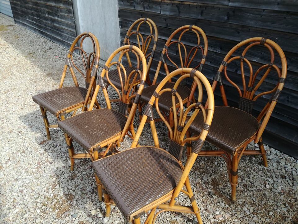 Set of 6 terrace chairs "bistro" in natural rattan.