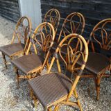 Set of 6 terrace chairs "bistro" in natural rattan.
