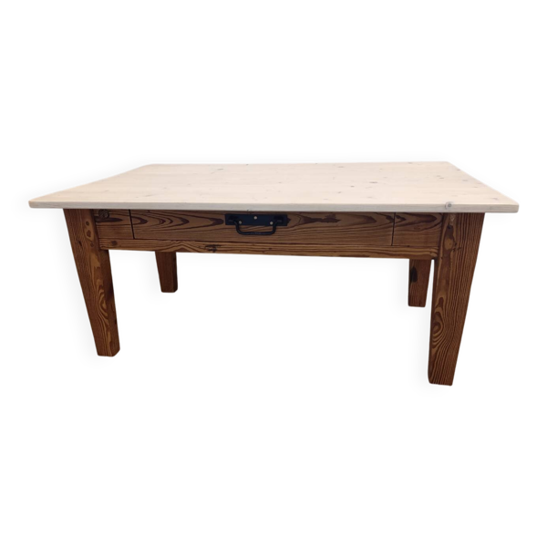 Table basse style ferme, piètement en Pitchpin