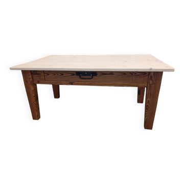 Farmhouse style coffee table, pitch pine base