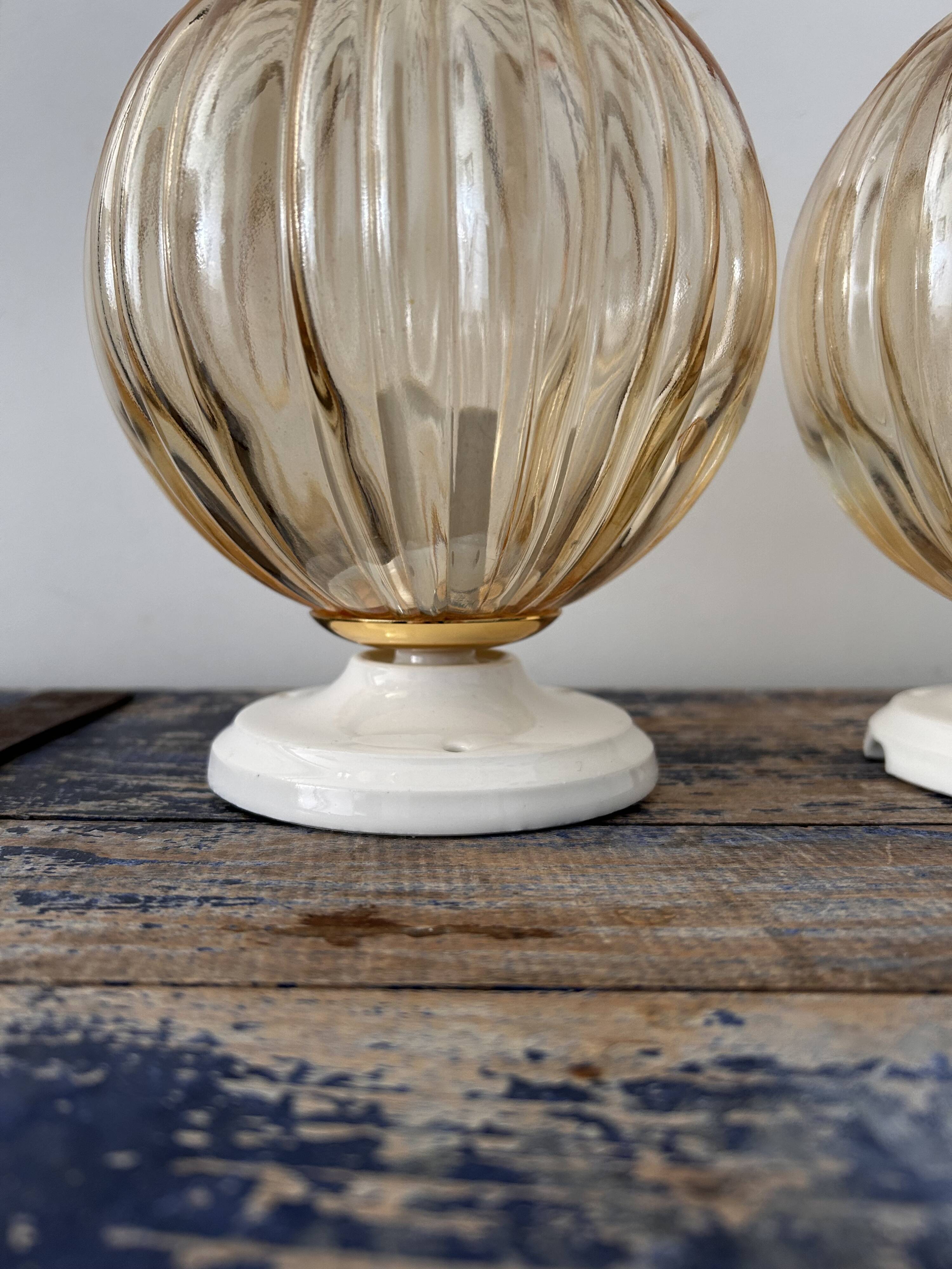 Pair of vintage golden globe wall or ceiling lights