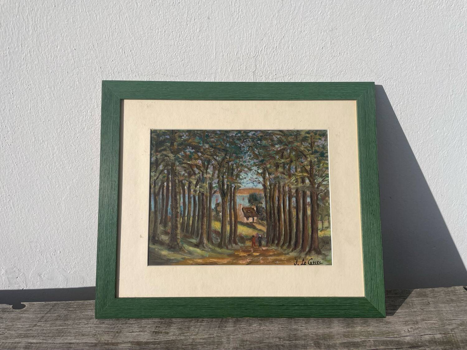 Peinture ancienne paysage breton cadre bois