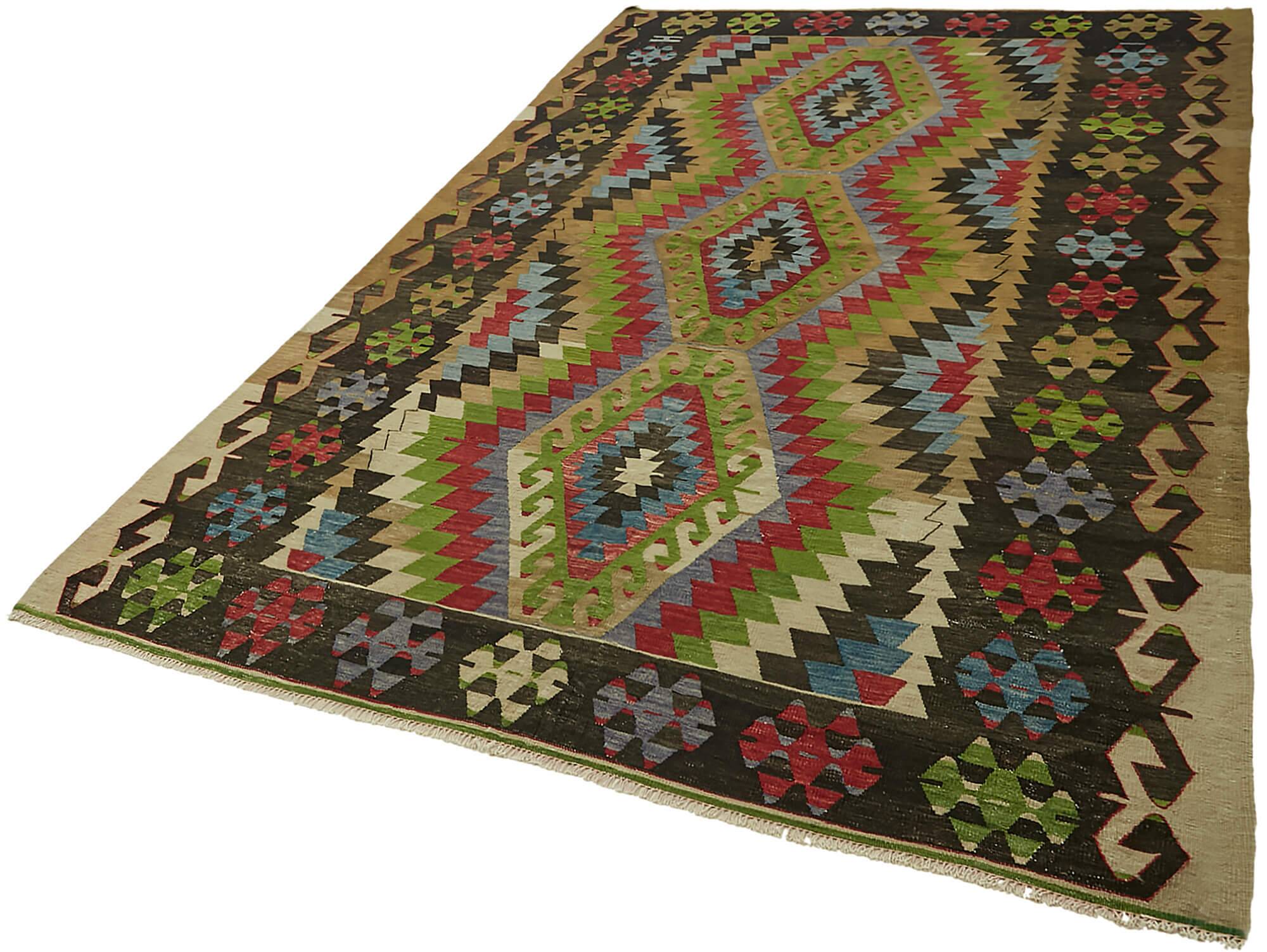 Turkish Handmade Vintage Anatolian Kilim 190 cm x 292 cm