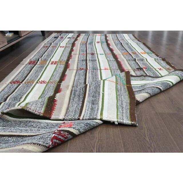 1970s Vintage Turkish Hand-Knotted Gray White Kilim Runner Rug 118x267