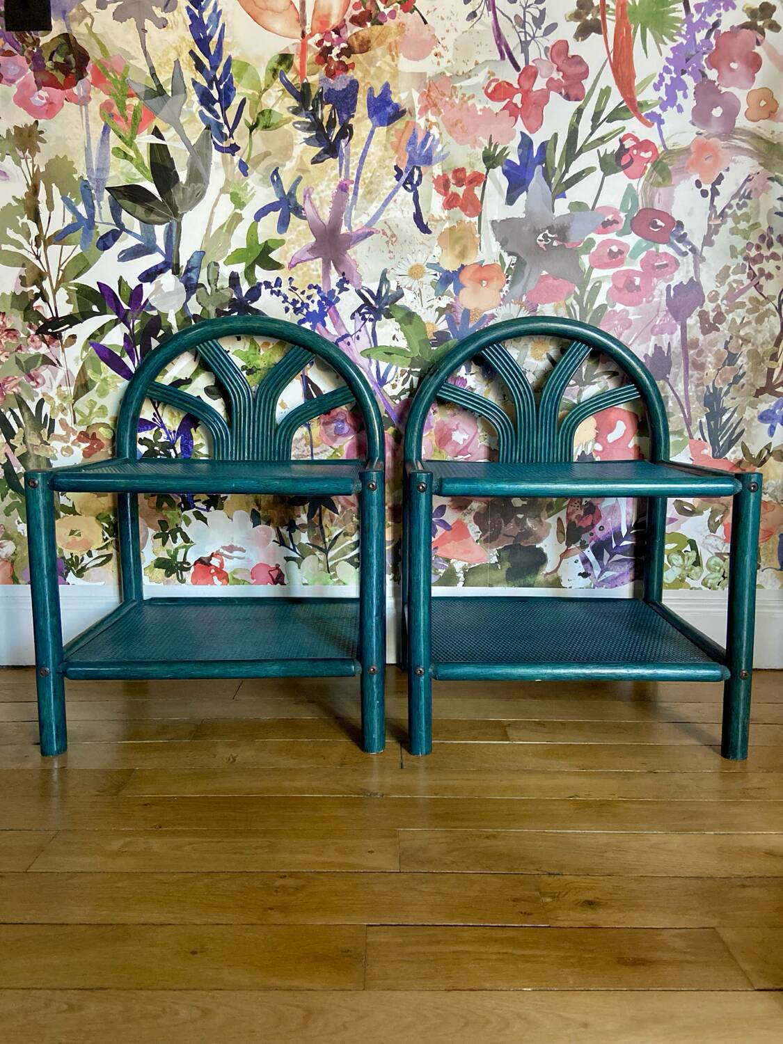Pair of painted wooden bedside tables - circa 1970.